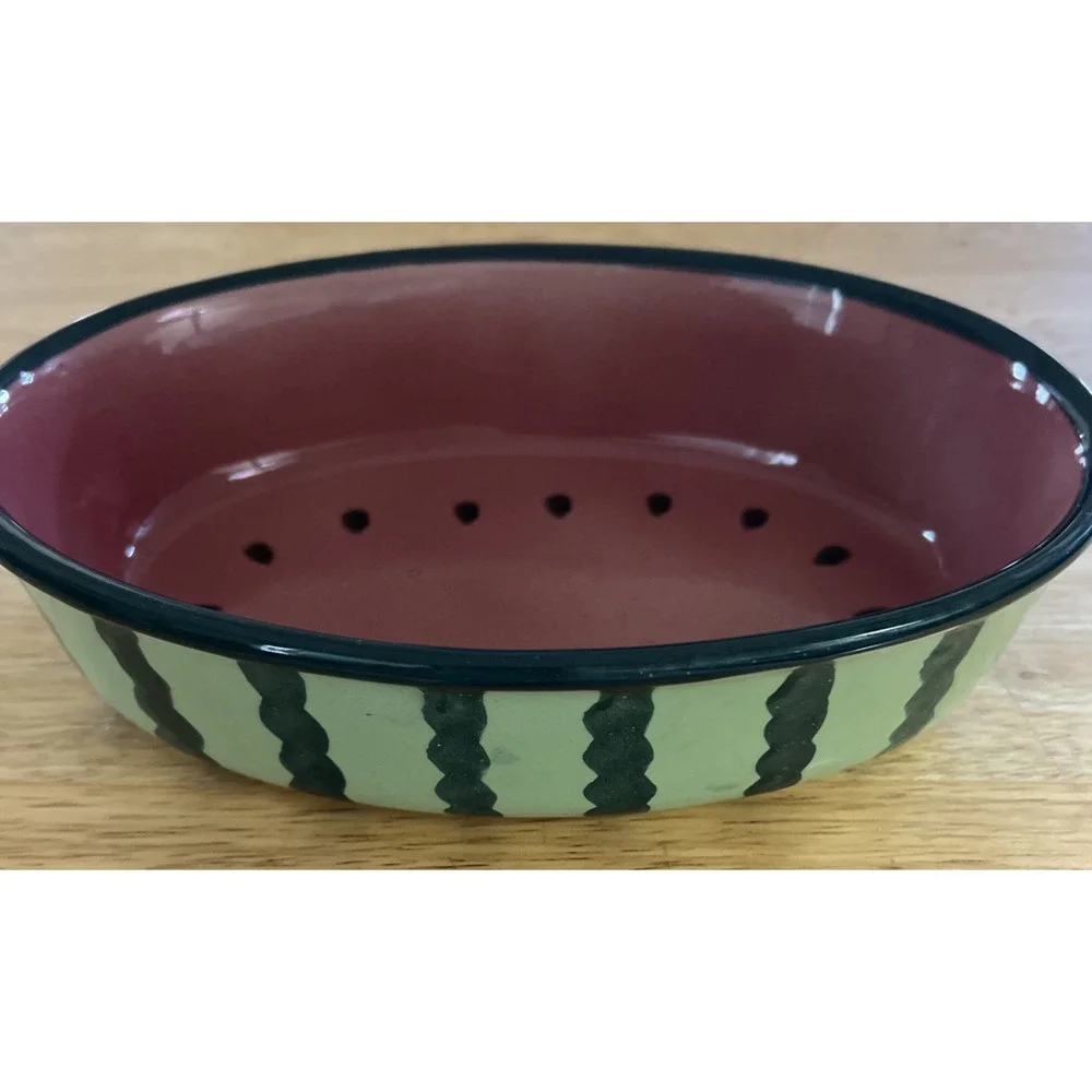 Watermelon Baking Serving Dish‎ Hand Painted Stoneware Oval 6x9